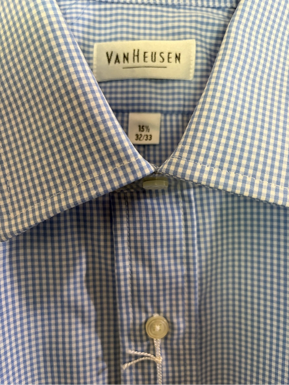 Van Heusen Dress Shirt Men’s 32/33 Blue Gingham Check Long Sleeve NWT